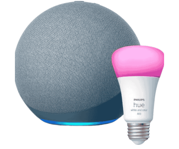 Amazon Echo (4th Gen) Twilight Blue + Philips Hue White Smart Light Bulb LED, Works with Alexa