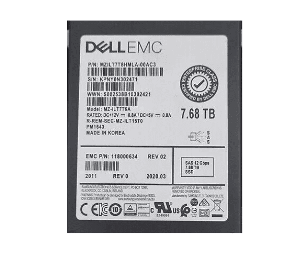 Dell EMC 7.68TB SAS MZILT7T6HMLA-00007 (PM1643) SSD for Dell Server