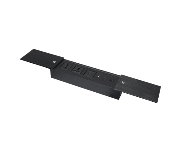 Double Sliding Hidden Desktop Power Strip 2 Universal 1 USB-AC Charging 1 USB-A Date Port and 1 HDMI