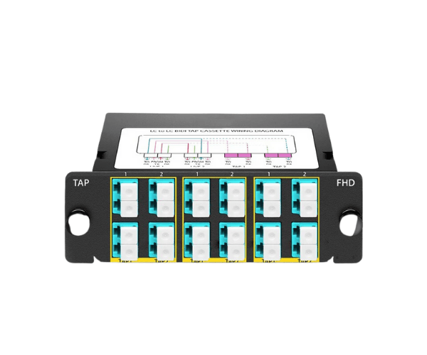 FHD BIDI Fiber TAP Cassette OM4 Multimode 6 x LC Duplex Live Ports 6 x LC Duplex TAP Ports 50/50 Split Ratio (Live/TAP) 40G