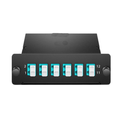 FHD MTP®-12 Cassette 12 Fibers OM3 Multimode Type A MTP® to 6 x LC Duplex (Aqua) 0.35DB max