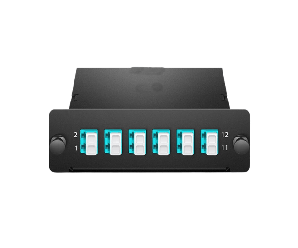 FHD MTP®-12 Cassette 12 Fibers OM3 Multimode Type A MTP® to 6 x LC Duplex (Aqua) 0.35DB max