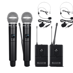 ITC T-524UT UHF FM 4-Channel Wireless Microphone with 2 Handheld Mics & 2 lapel Mics