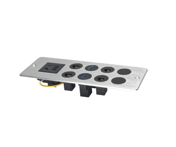 Multifunctional Media Hub With CAT3+CAT6 USB Date Port 2 Cable Through And 1 Power Outlet