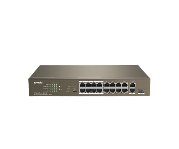 Tenda TEF1118P-16-150W 16FE+2GE/1SFP Desktop Switch With 16-Port PoE